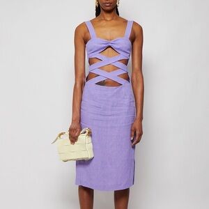 Christopher Esber Crossed Torso Sleeveless Linen Dress Lilac